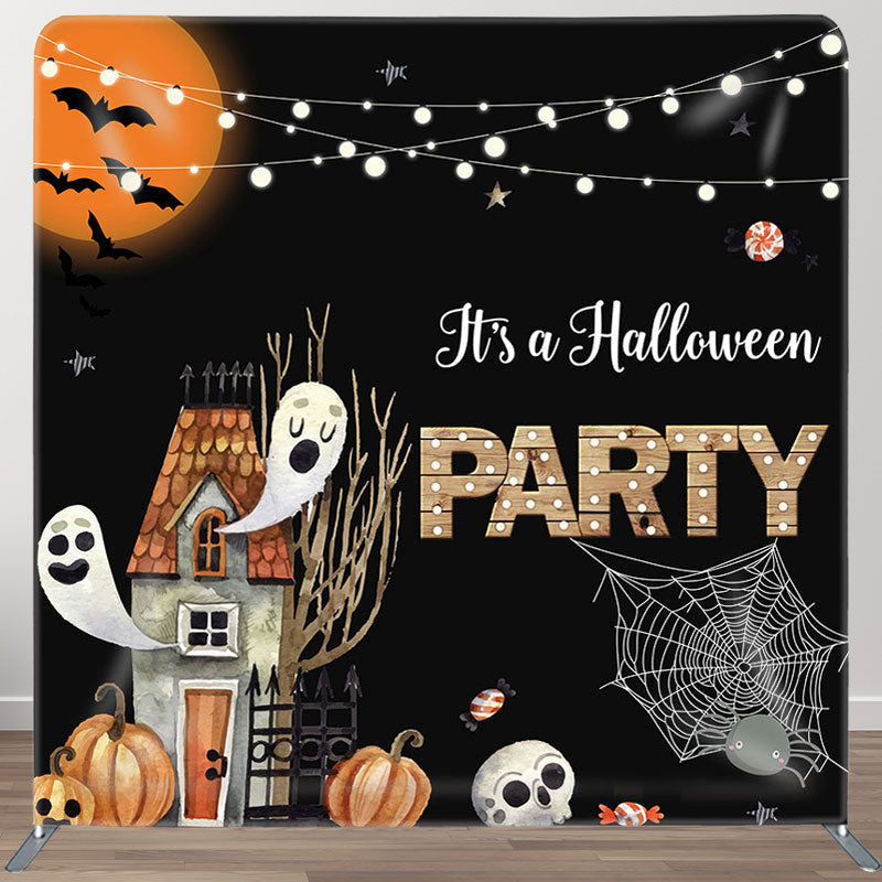 Aperturee - Aperturee Moon Ghosts House Fabric Backdrop Cover for Halloween