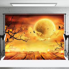 Aperturee - Aperturee Moon Night Bats Candlelit Wood Halloween Backdrop