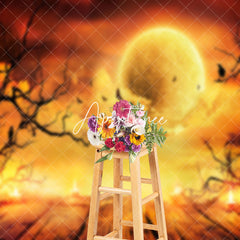 Aperturee - Aperturee Moon Night Bats Candlelit Wood Halloween Backdrop