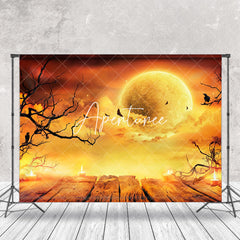 Aperturee - Aperturee Moon Night Bats Candlelit Wood Halloween Backdrop