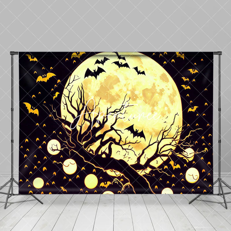 Aperturee - Aperturee Moon Night Black Trunk Bats Happy Halloween Backdrop