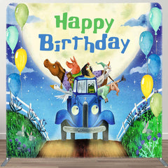 Aperturee - Aperturee Moon Night Blue Truck Birthday Pillow Cover Backdrop