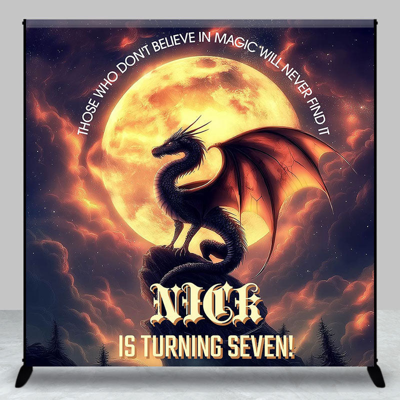 Aperturee - Aperturee Moon Night Dragon Custom Name 7th Birthday Backdrop