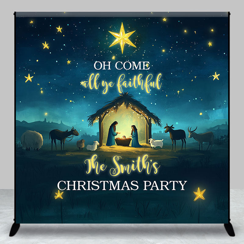 Aperturee - Aperturee Moon Night Nativity Custom Name Christmas Backdrop