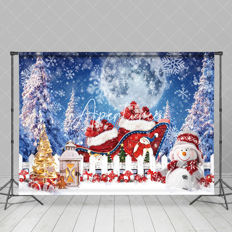 Aperturee - Aperturee Moon Night Pine Red Snowman Christmas Backdrop