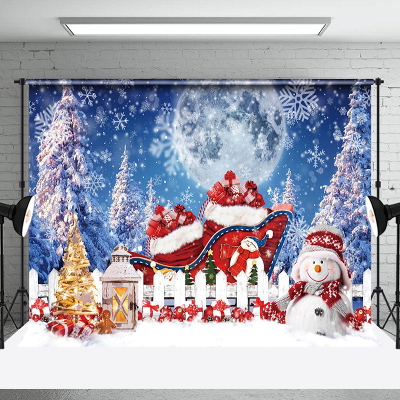 Aperturee - Aperturee Moon Night Pine Red Snowman Christmas Backdrop