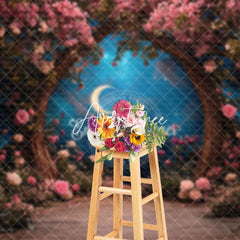 Aperturee - Aperturee Moon Night Pink Floral Tree Romantic Wedding Backdrop