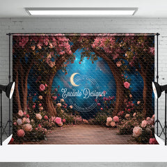 Aperturee - Aperturee Moon Night Pink Floral Tree Romantic Wedding Backdrop