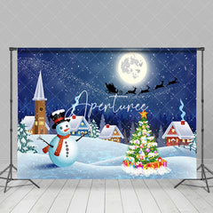 Aperturee - Aperturee Moon Night Snowy Town Field Merry Christmas Backdrop