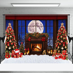 Aperturee - Aperturee Moon Night Xmas Trees Fireplce Christmas Backdrop