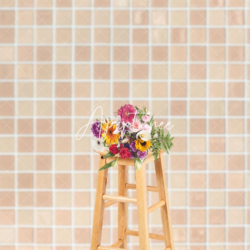 Aperturee - Aperturee Mosaic Tile Modern Beige Square Pattern Backdrop