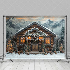 Aperturee - Aperturee Mountain-Foot Lighted Wood House Christmas Backdrop