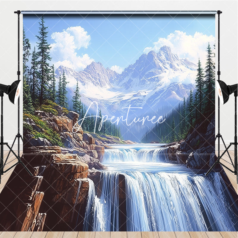 Aperturee - Aperturee Mountains Waterfalls Natural Scene Combo Set Backdrop