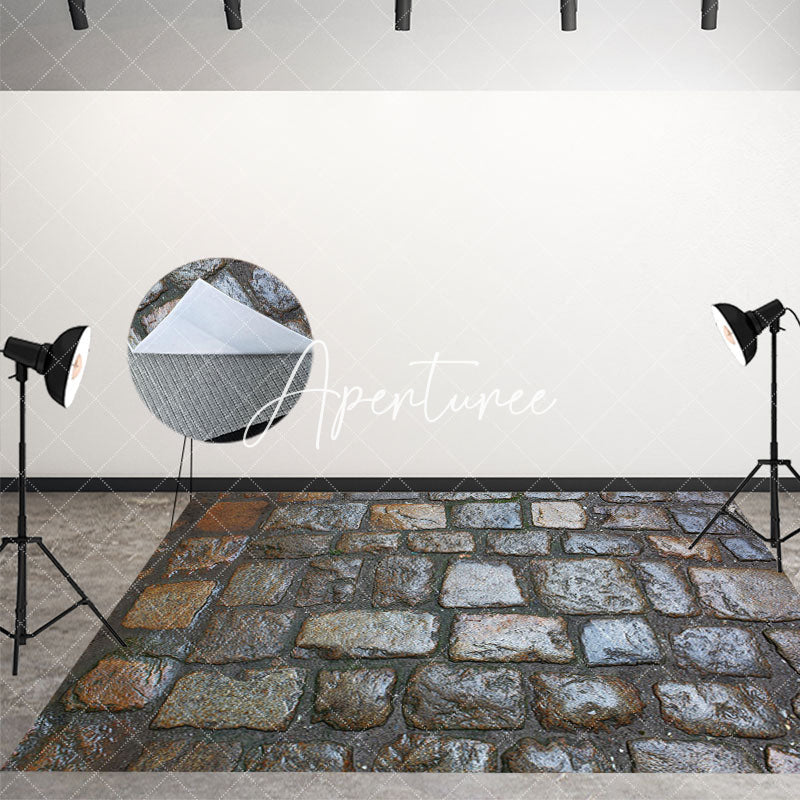 Aperturee - Aperturee Muddy Slippery Bricks Pavement Fabric Floor Backdrop