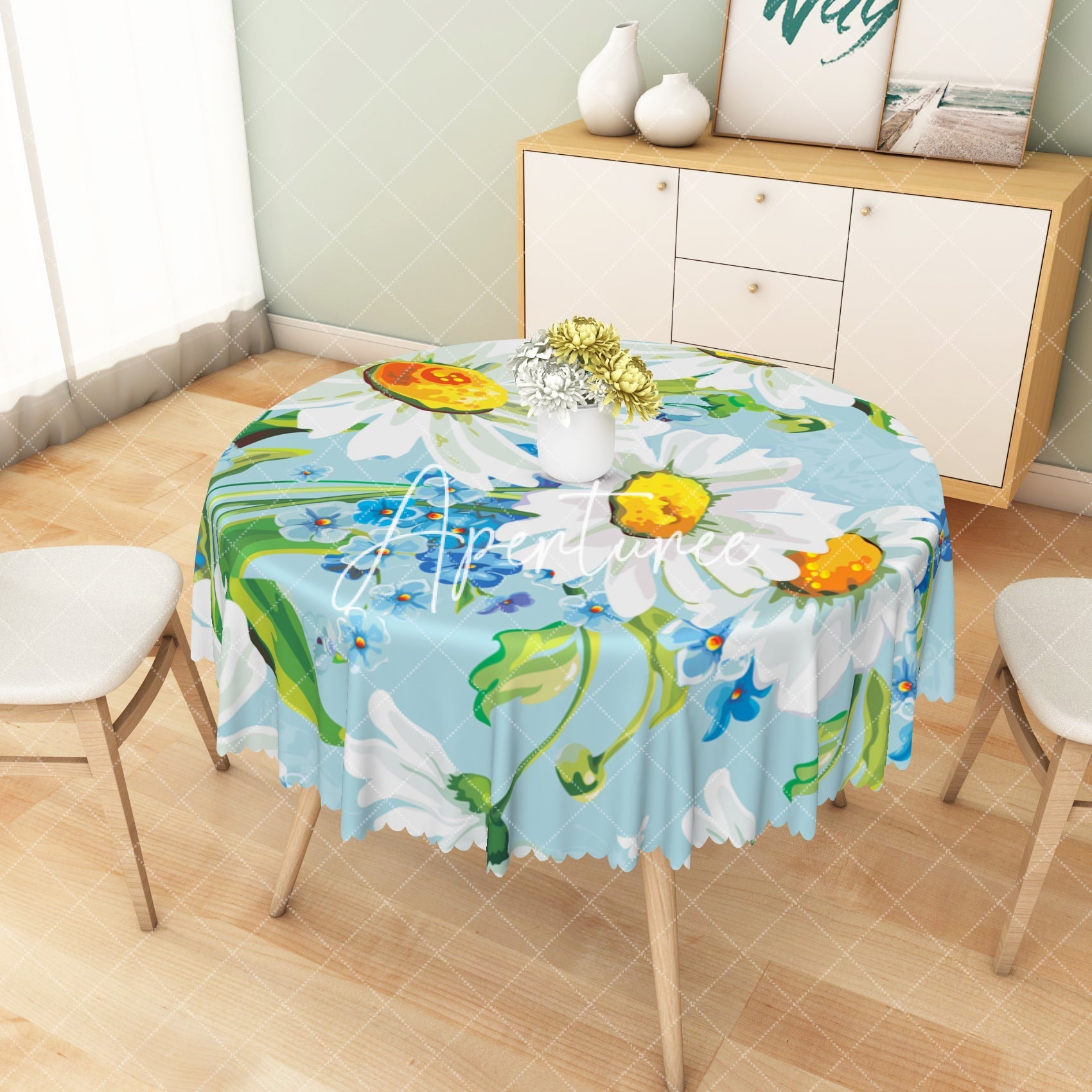 Aperturee - Aperturee Multicolor Flower Pattern Rectangle Tablecloth