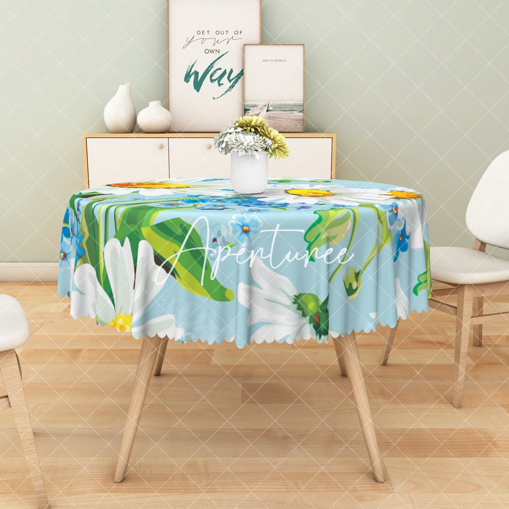 Aperturee - Aperturee Multicolor Flower Pattern Rectangle Tablecloth