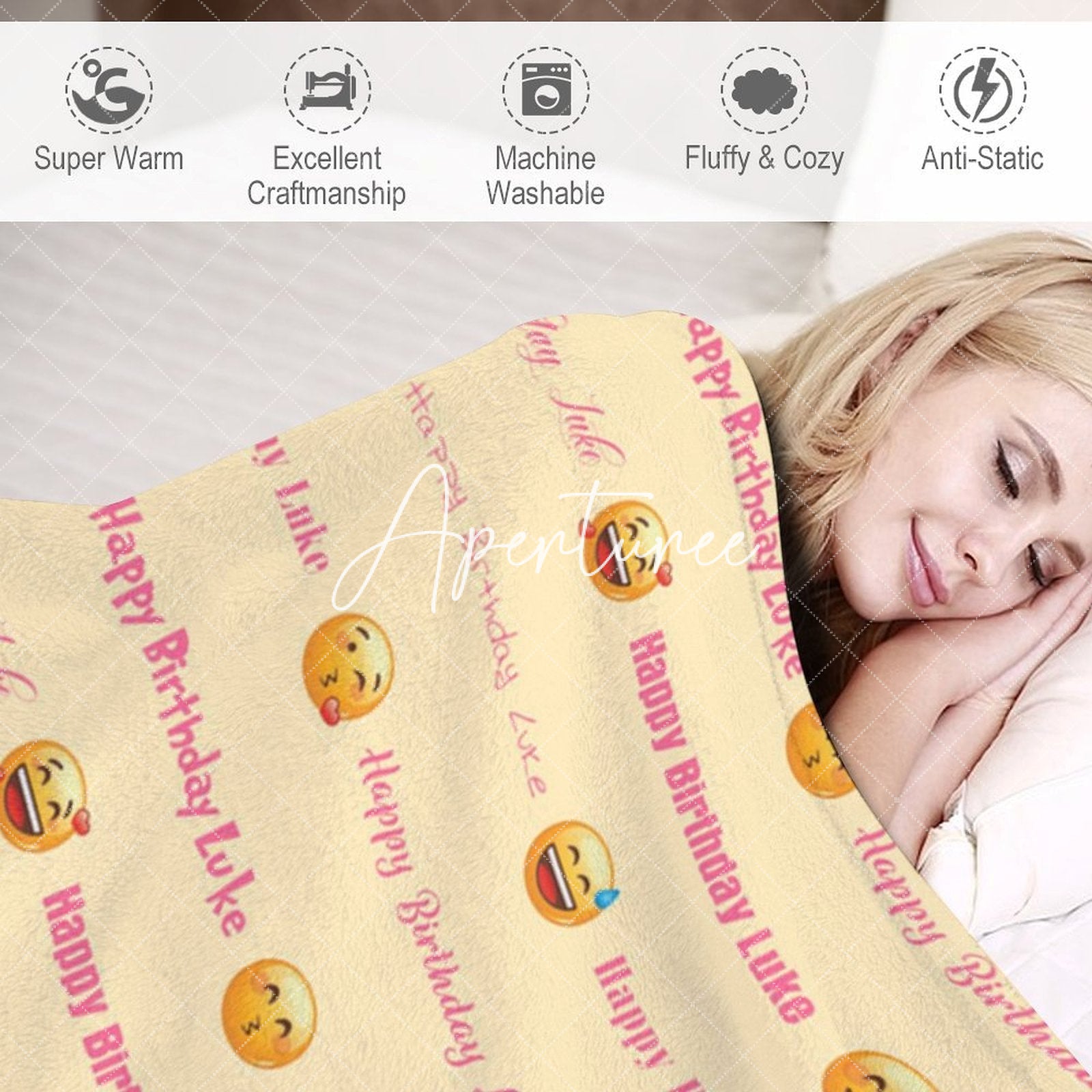 Aperturee - Aperturee Multiple Fonts Happy Birthday Custom Name Blanket