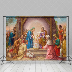 Aperturee - Aperturee Mural Shed Nativity Celebrates Christmas Backdrop