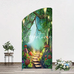 Aperturee - Aperturee Mushroom Forest Stone Steps Birthday Arch Backdrop