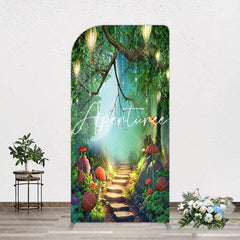 Aperturee - Aperturee Mushroom Forest Stone Steps Birthday Arch Backdrop