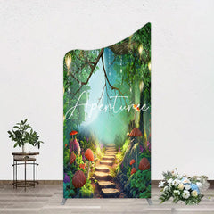 Aperturee - Aperturee Mushroom Forest Stone Steps Birthday Arch Backdrop