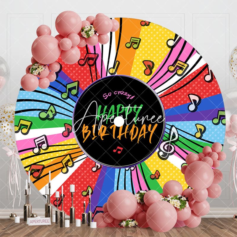 Aperturee - Aperturee Music Colorful Disc Round Happy Birthday Backdrop