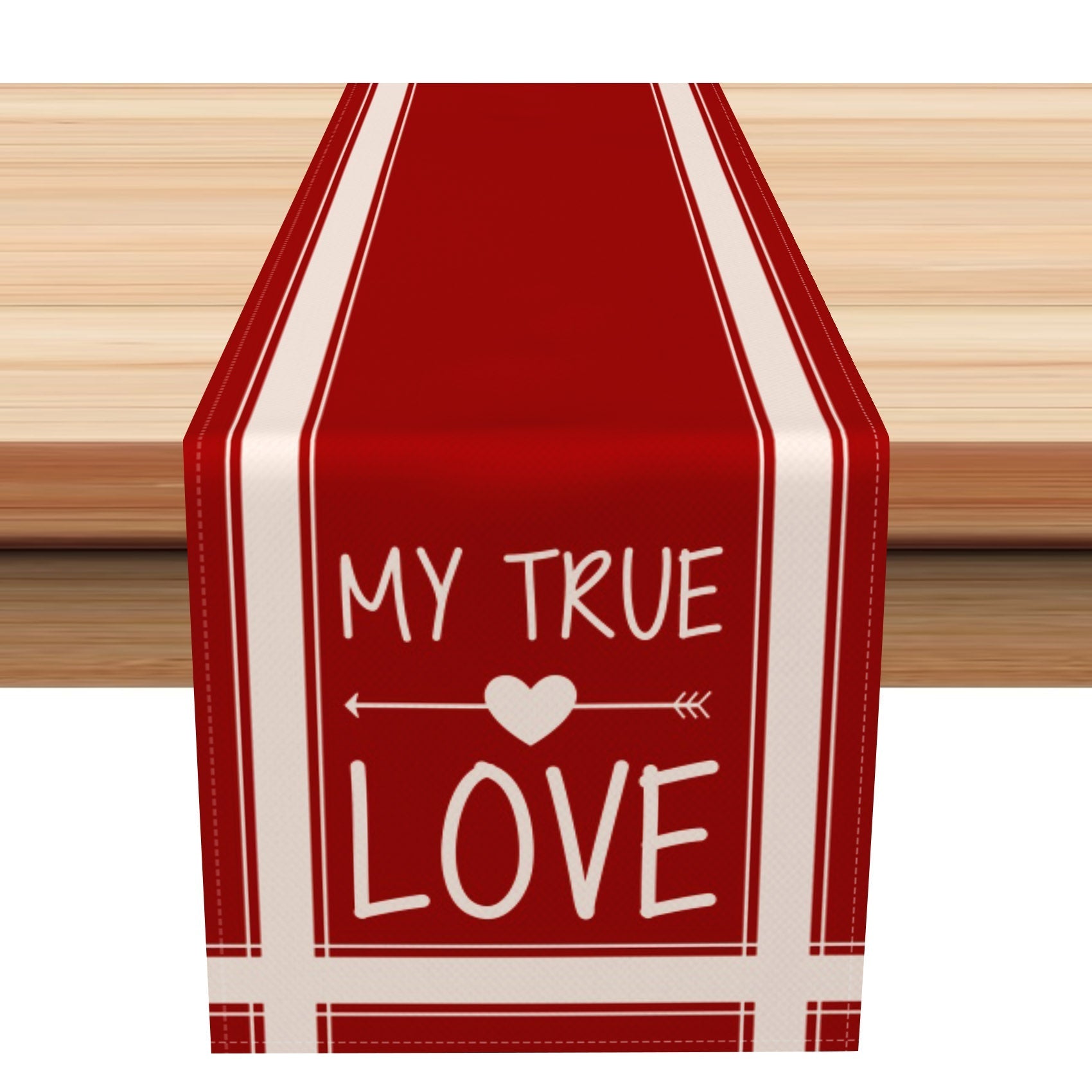 Aperturee - Aperturee My True Love Red Stripe Valentines Day Table Runner