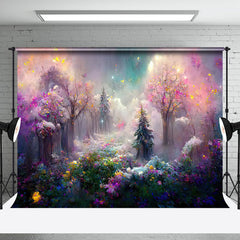 Aperturee - Aperturee Mysterious Cloud Floral Tree Wonderland Backdrop