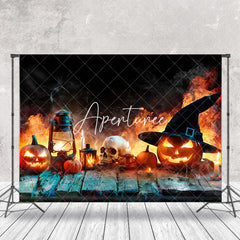 Aperturee - Aperturee Mystic Witch Fire Pumpkin Skull Halloween Backdrop