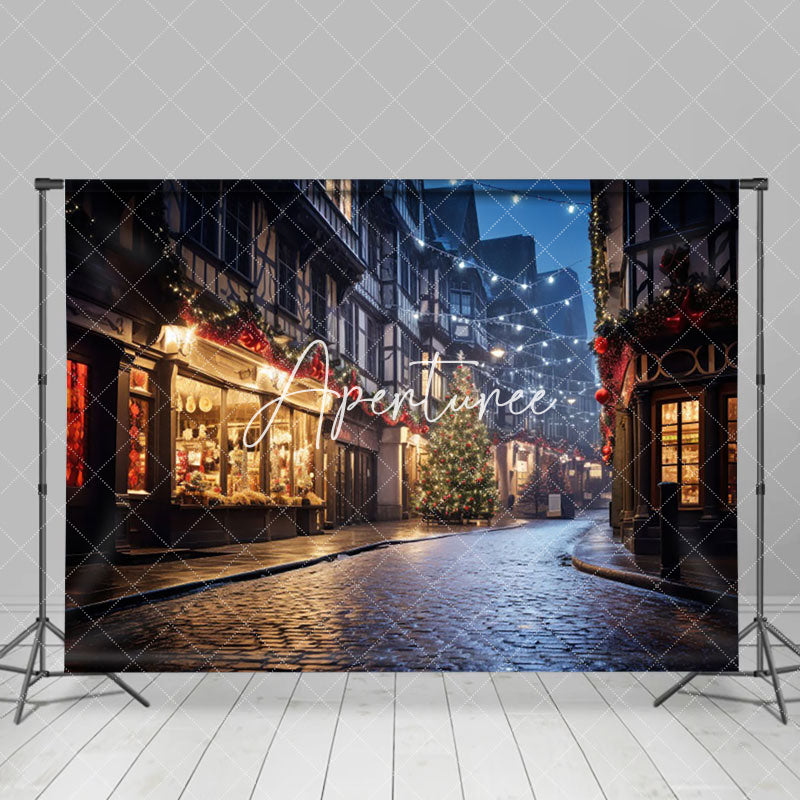 Aperturee - Aperturee Mystical Nighttime Street European Building Backdrop