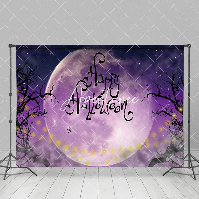 Aperturee - Aperturee Mystical Purple Moon Night Tree Halloween Backdrop