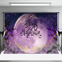 Aperturee - Aperturee Mystical Purple Moon Night Tree Halloween Backdrop