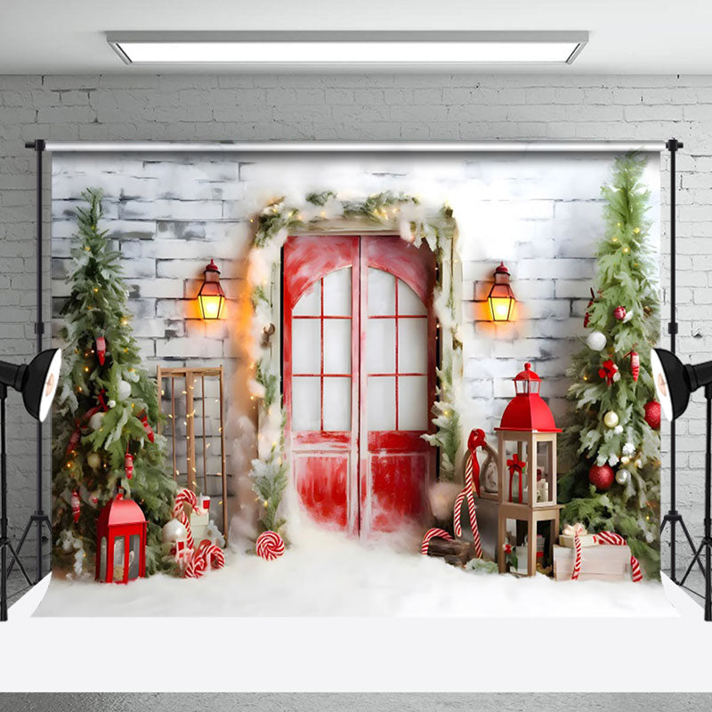 Aperturee - Aperturee Mystical Xmas Scene Snowy Cottage Twinkling Backdrop