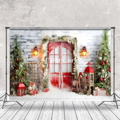 Aperturee - Aperturee Mystical Xmas Scene Snowy Cottage Twinkling Backdrop