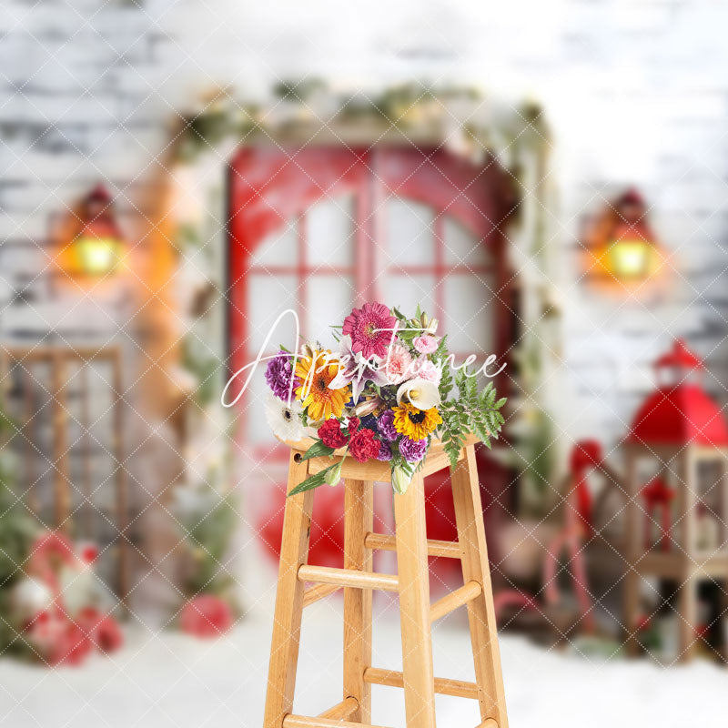 Aperturee - Aperturee Mystical Xmas Scene Snowy Cottage Twinkling Backdrop