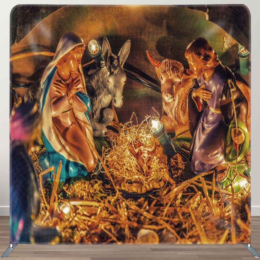 Aperturee - Aperturee Nativity Baby Jesus Christmas Tension Fabric Backdrop