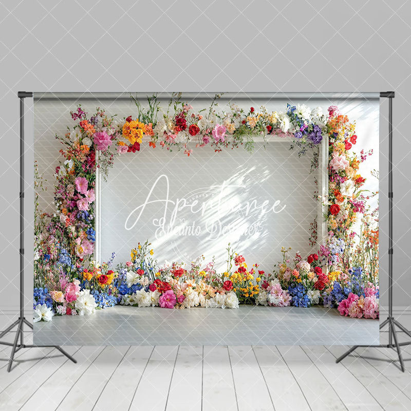 Aperturee - Aperturee Natural Colorful Floral White Wall Wedding Backdrop