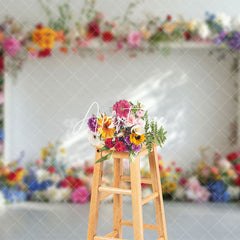 Aperturee - Aperturee Natural Colorful Floral White Wall Wedding Backdrop