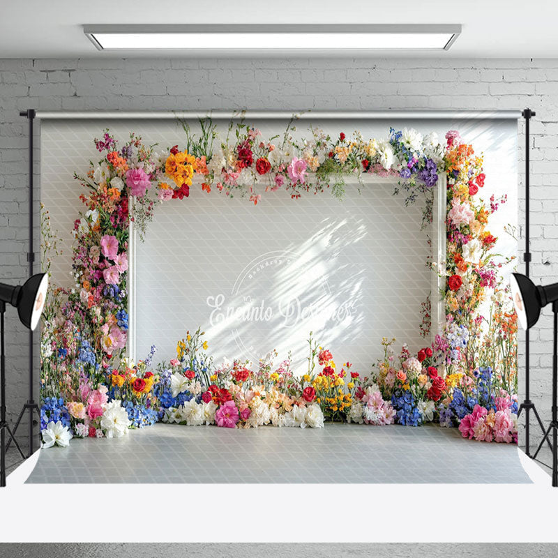 Aperturee - Aperturee Natural Colorful Floral White Wall Wedding Backdrop