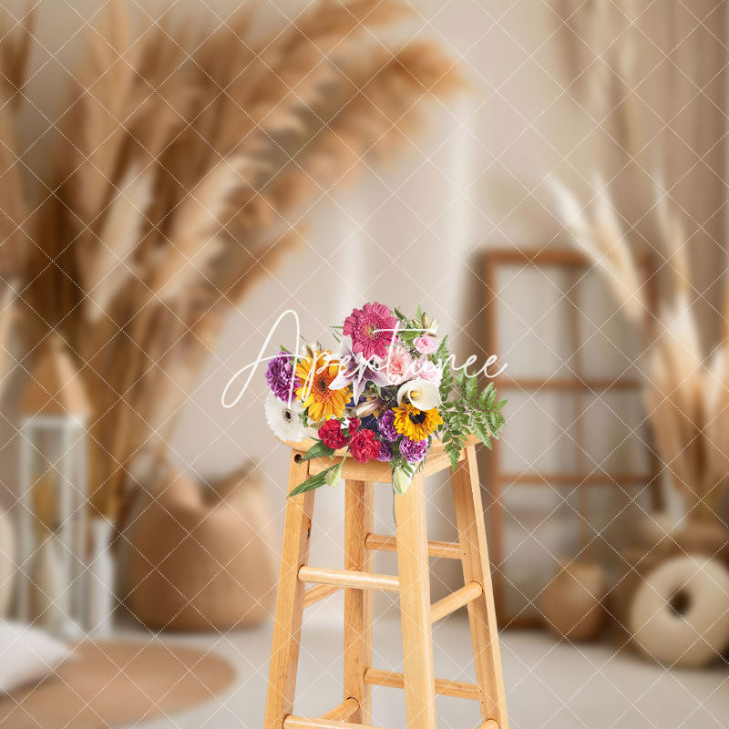 Aperturee - Aperturee Natural Dry Flowers Wooden Frame Accent Backdrop