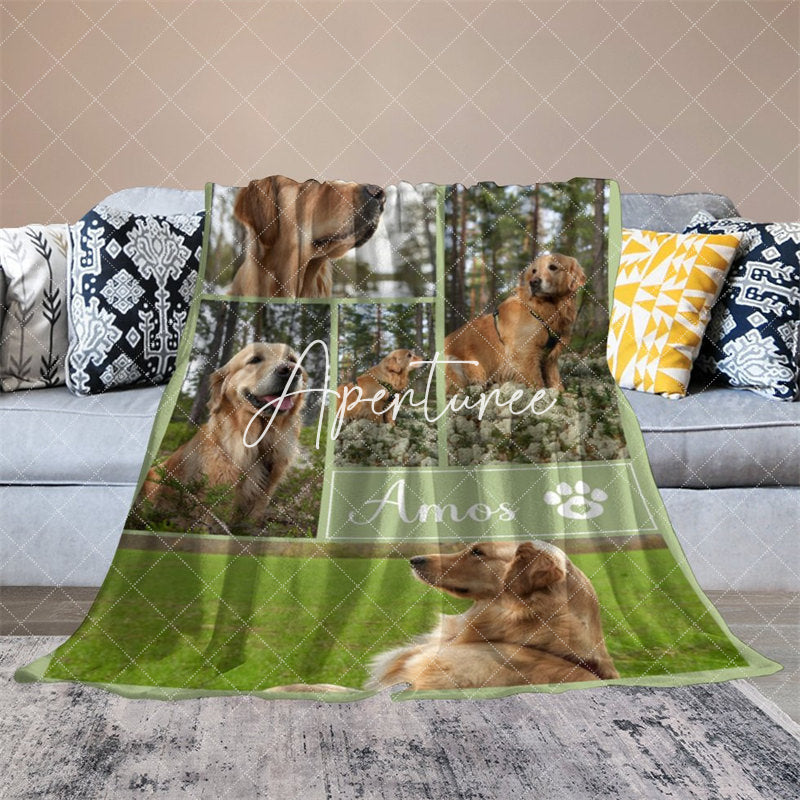 Aperturee - Aperturee Natural Green Custom Stitch Photos Name Pet Blanket