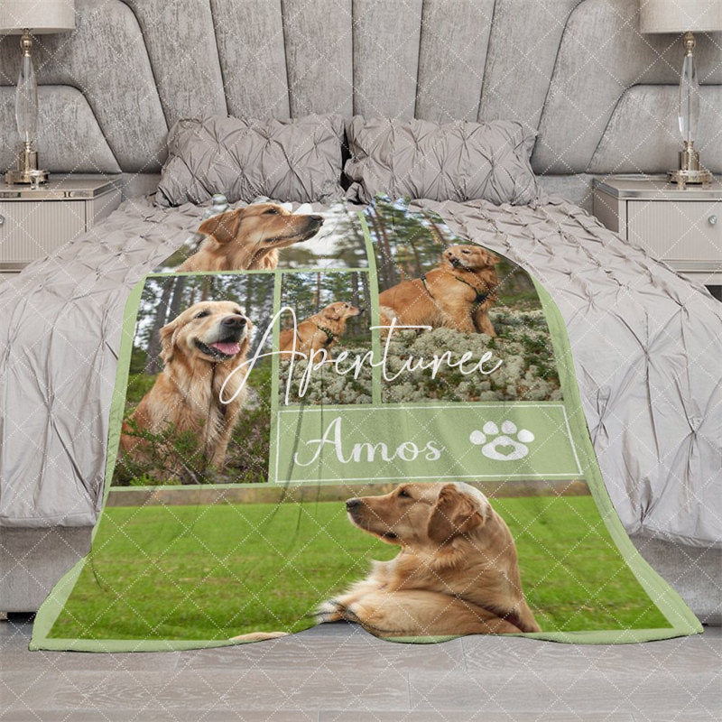 Aperturee - Aperturee Natural Green Custom Stitch Photos Name Pet Blanket