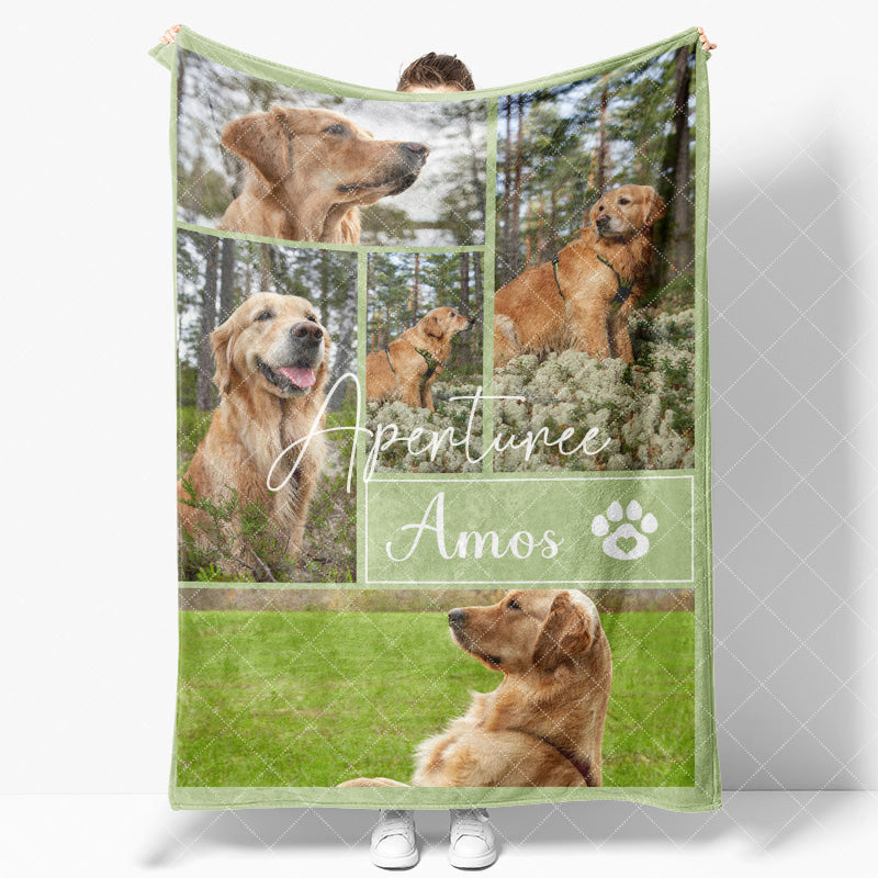 Aperturee - Aperturee Natural Green Custom Stitch Photos Name Pet Blanket