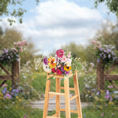 Aperturee - Aperturee Natural Green Garden Fence Floral Spring Backdrop