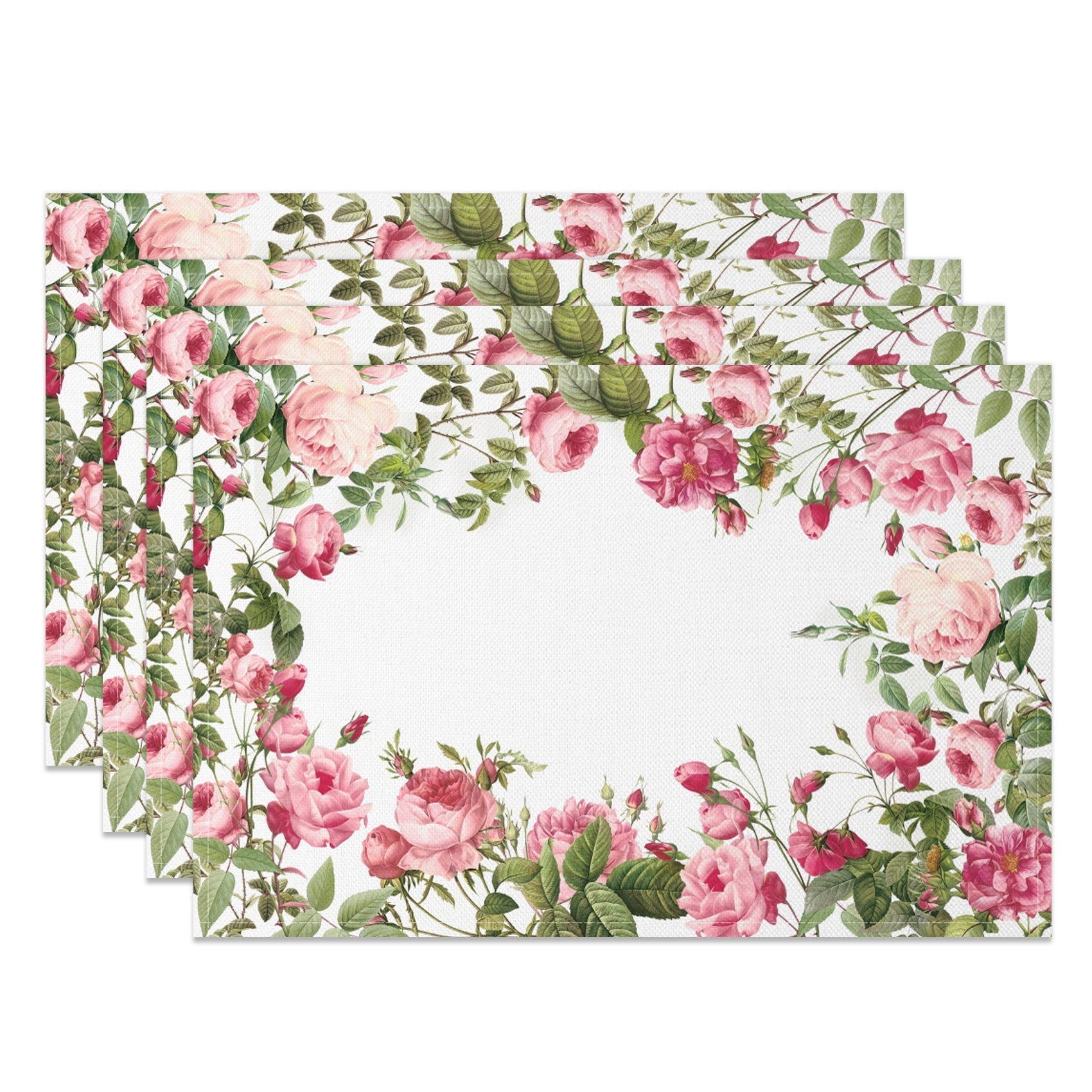 Aperturee - Aperturee Natural Pink Rose Leaves Dining Set Of 4 Placemats