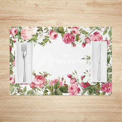 Aperturee - Aperturee Natural Pink Rose Leaves Dining Set Of 4 Placemats