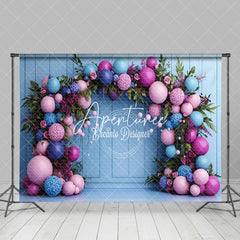 Aperturee - Aperturee Natural Plant Balloon Arch Blue Wall Wedding Backdrop