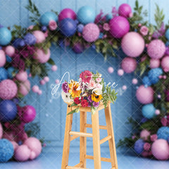 Aperturee - Aperturee Natural Plant Balloon Arch Blue Wall Wedding Backdrop