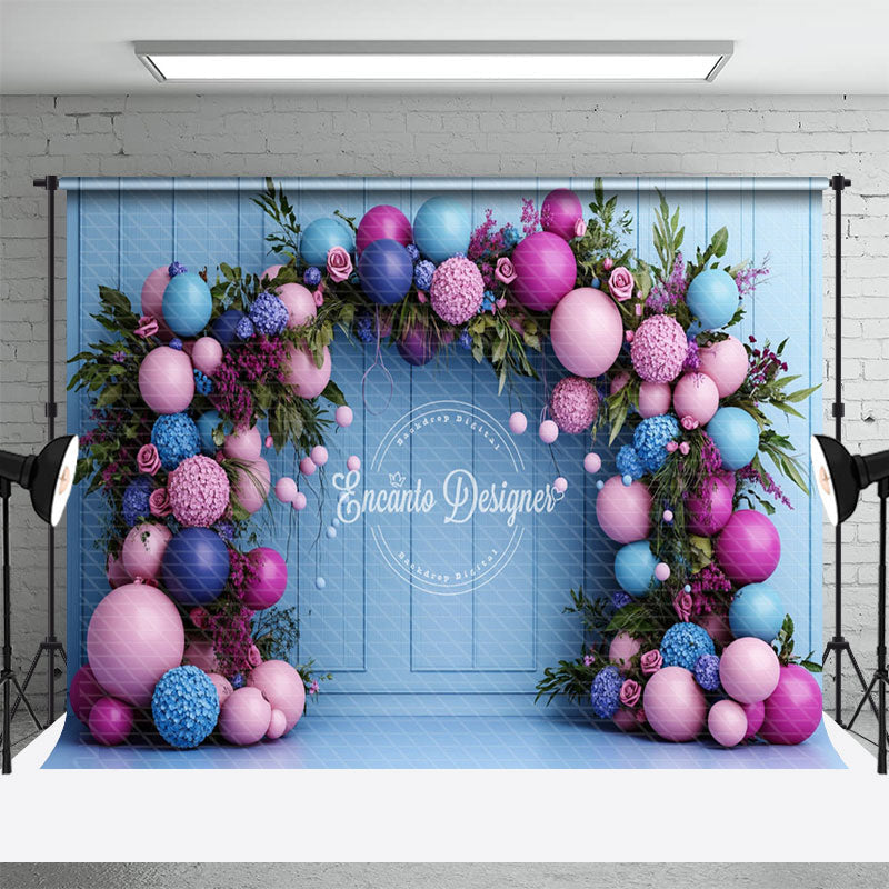 Aperturee - Aperturee Natural Plant Balloon Arch Blue Wall Wedding Backdrop