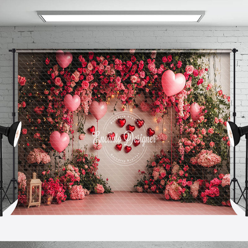 Aperturee - Aperturee Natural Plant Floral Lighted Valentines Day Backdrop